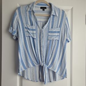 Fortune + Ivy Light Blue and White Striped Button-Down Shirt